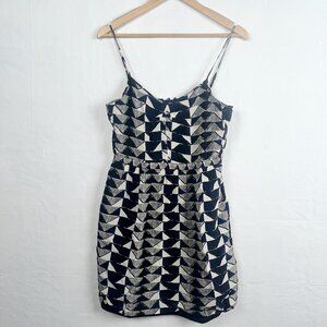 Madewell Silk Spaghetti Strap Geometric Navy Tan Mini Dress 6